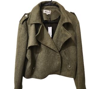 Vigoss Open Front Grey Faux Suede Sherpa Jacket NEW Size M Hunter Green